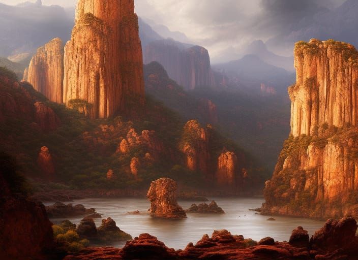 Grand Rocky Landscape by James Gurney: Digital Oil Painting