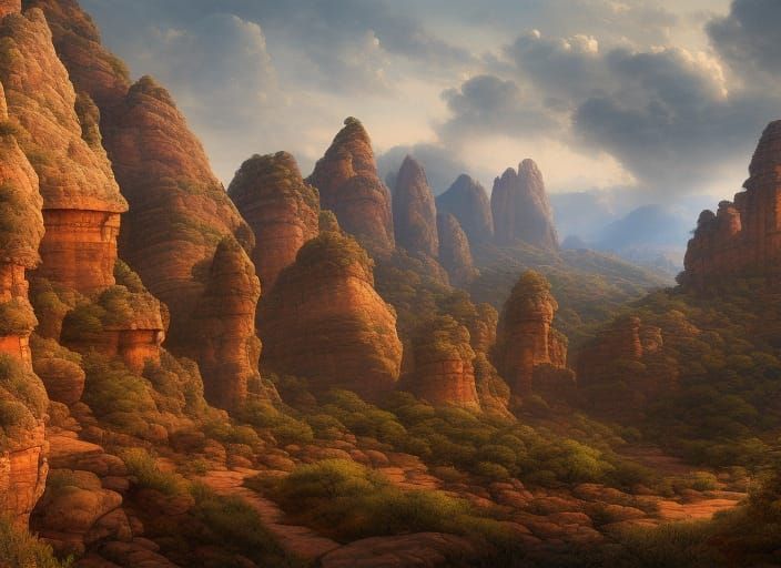 Grand Rocky Landscape in Oil Painting Style