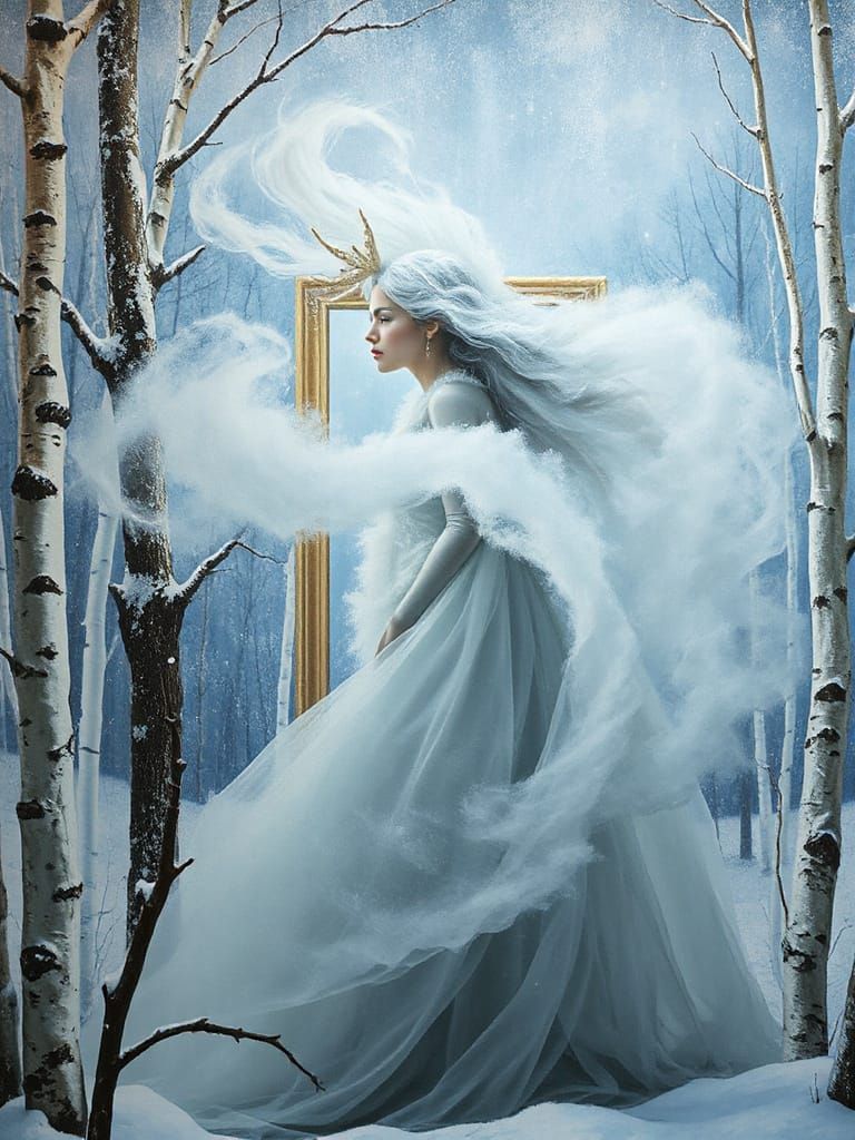 Ethereal Frost Maiden Emerges from Winter Mural