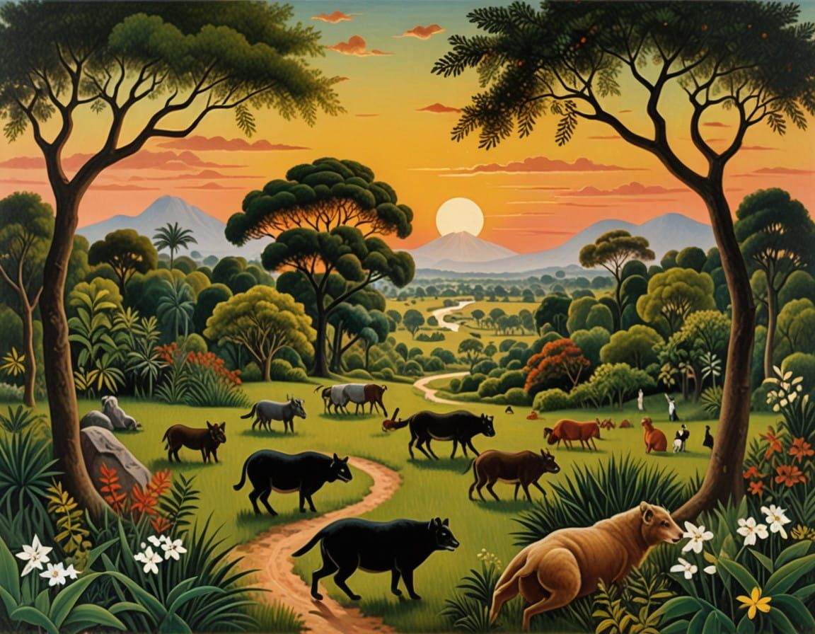 African Tribal Art Sunset on Ancient Stone Circles