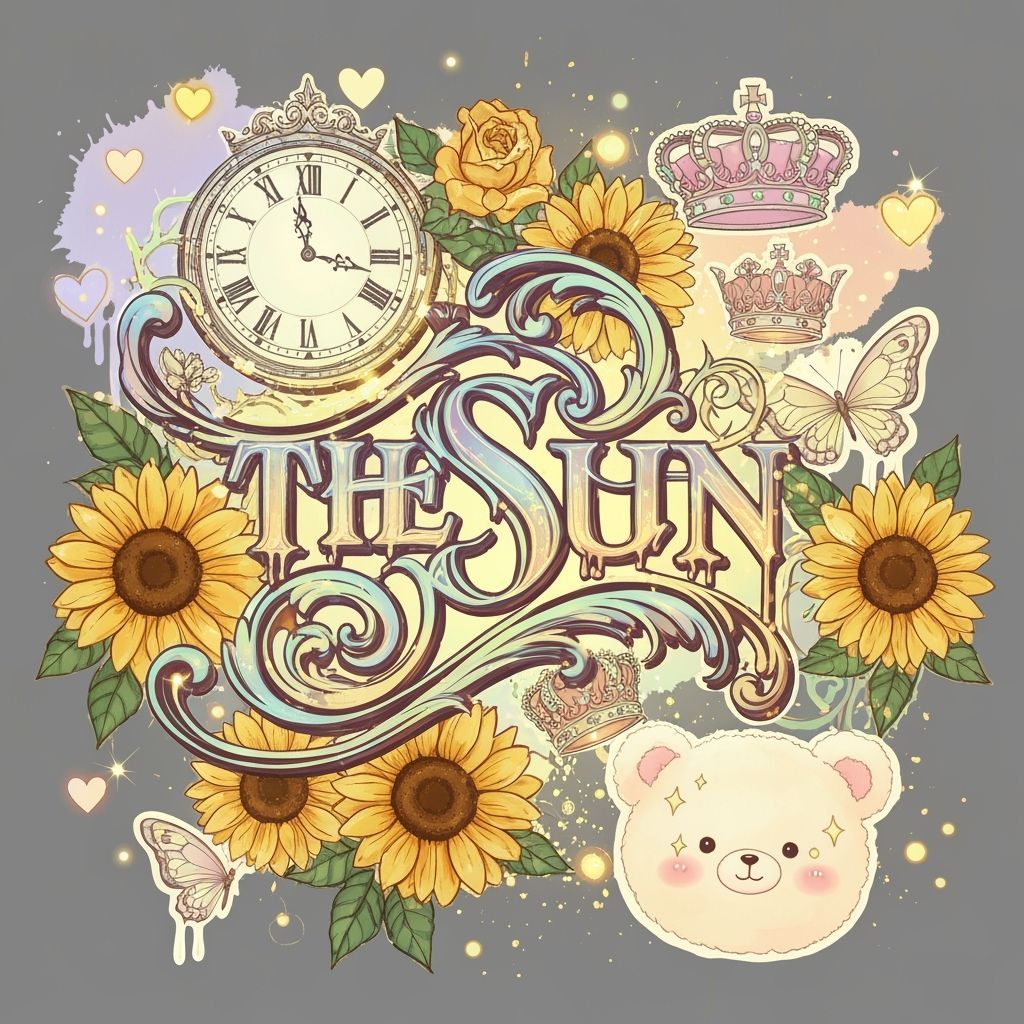 Kawaii Teddy Bear with Sunflowers and Gothic Clock