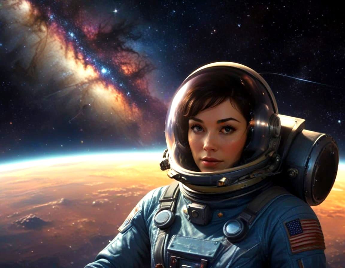 Ethereal Space Goddess in Retrofuturistic Orbit