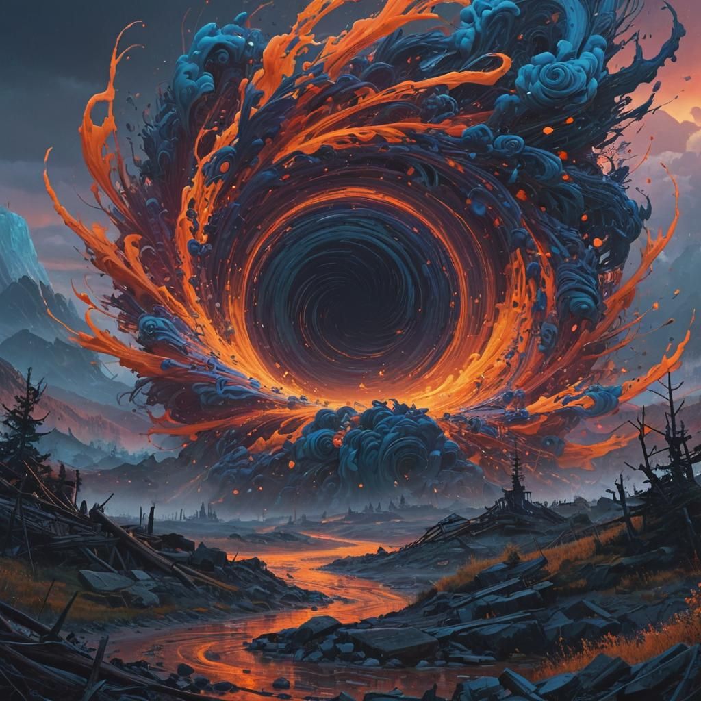 Abstract Vortex of Swirling Colors in Dreamlike Landscape