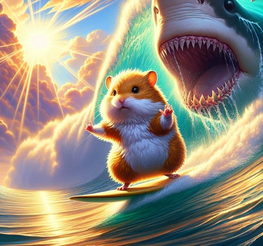 Fluffy Hamster Surfing Away From Shark in Hawaii