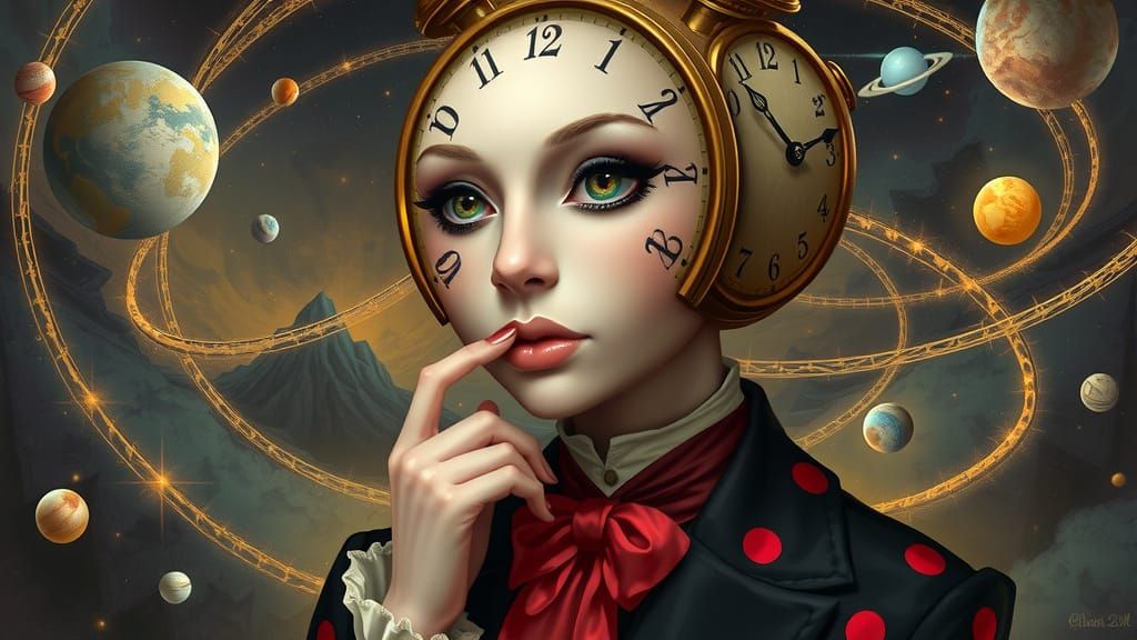 Ethereal Timekeeper in Cosmic Dreamscape