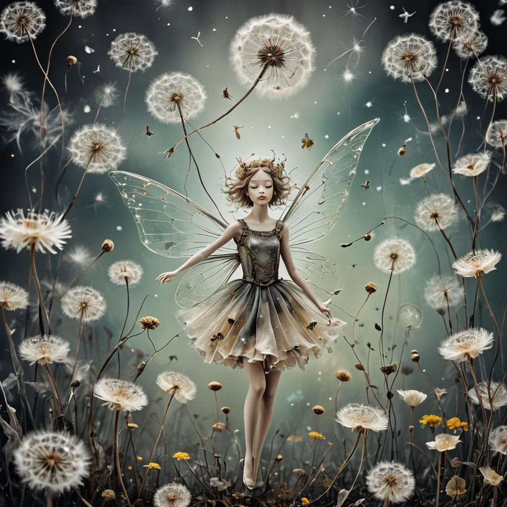surreal dandelions  child's drawing of a dreamer  , rayograp...