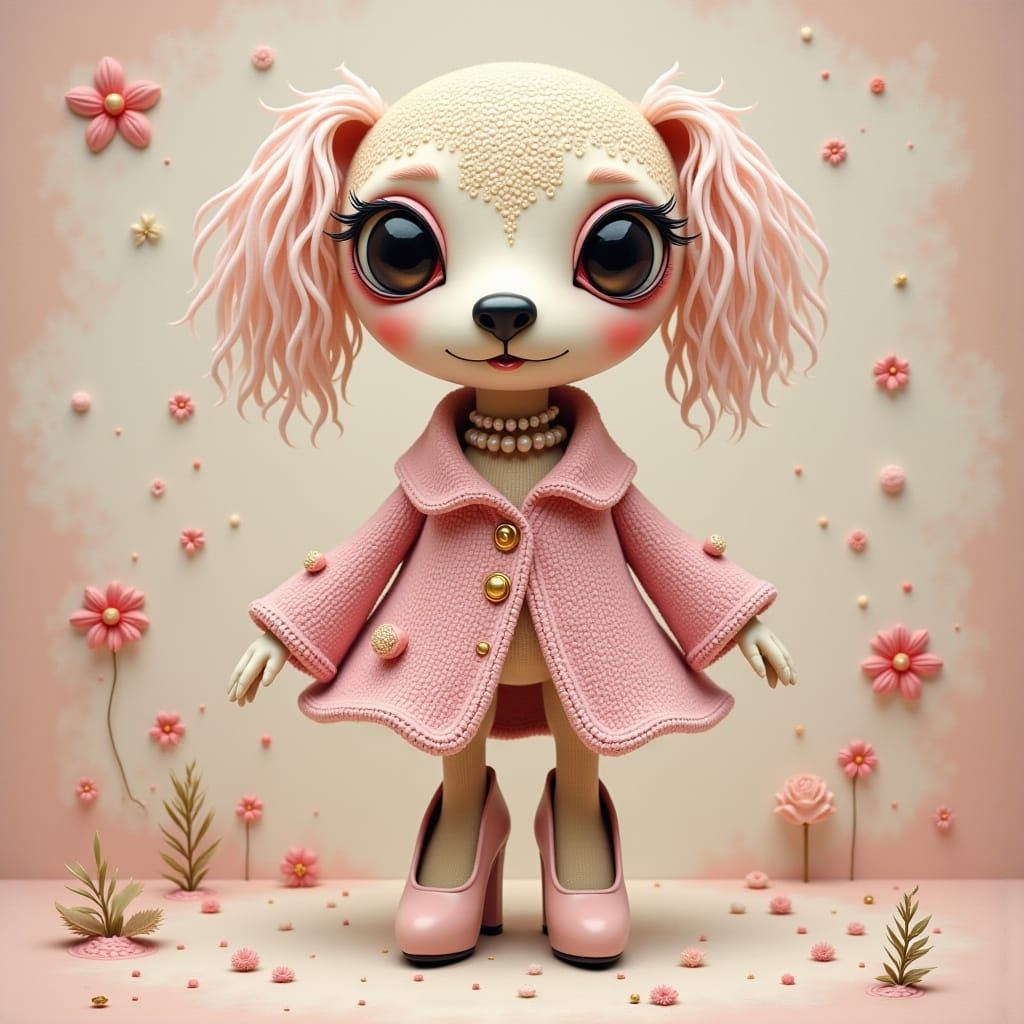 Whimsical Poodle in Pastel Hues with Elegant Accessories