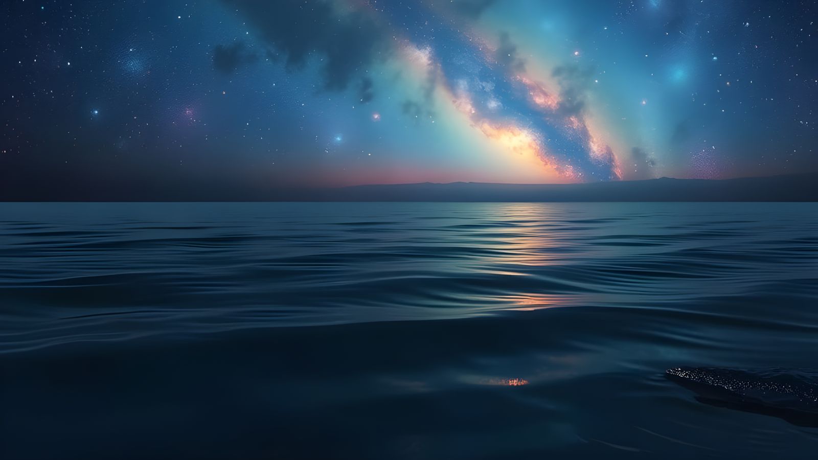 Cosmic Universe Reflected in Sea: Oil Painting