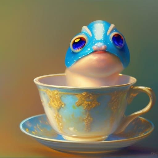 Adorable Slug with Blue Eyes in Teacup