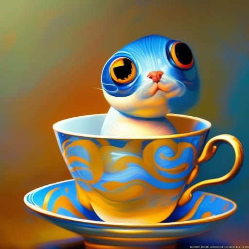 Cute Slug in Teacup: Neo-Impressionist Style