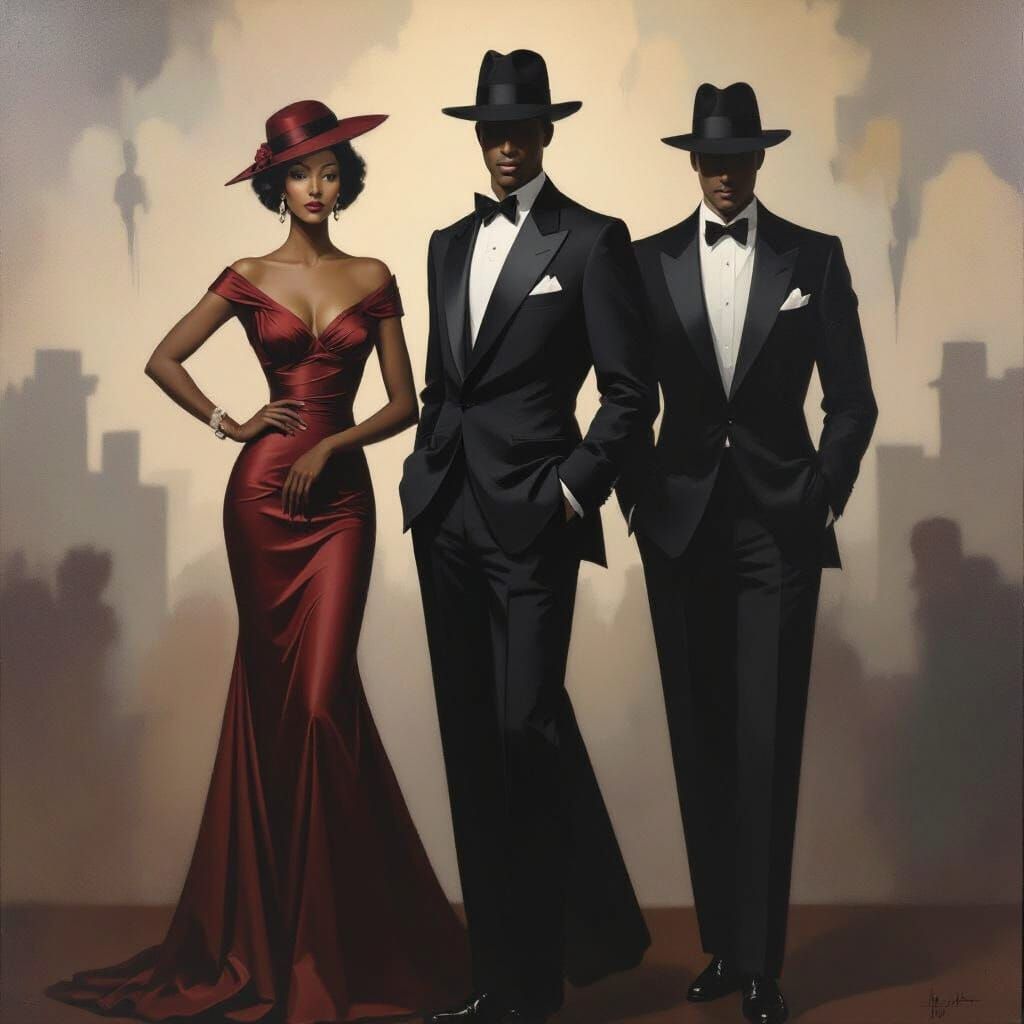 Harlem Renaissance Figures in Moody Jazz Atmosphere