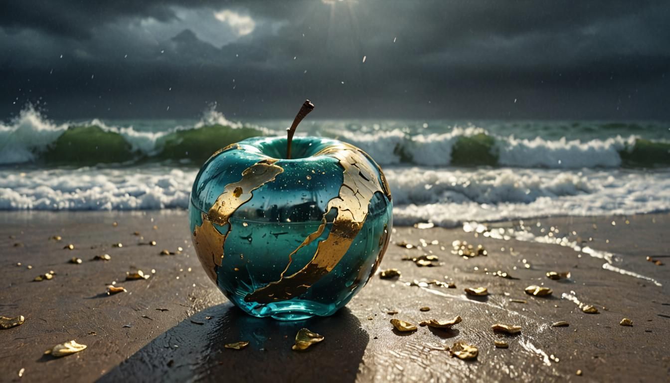 Golden Cracks Fill a Glass Apple's Core