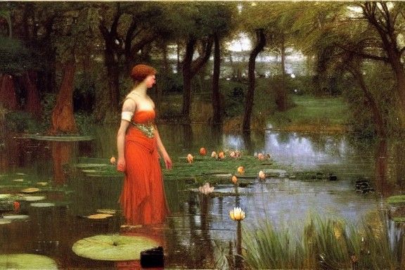 Lake Scene with Greek God, Oil Painting