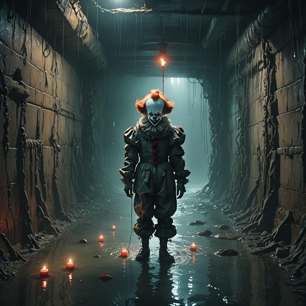 Pennywise in Sewer: Dark Fantasy Matte Painting