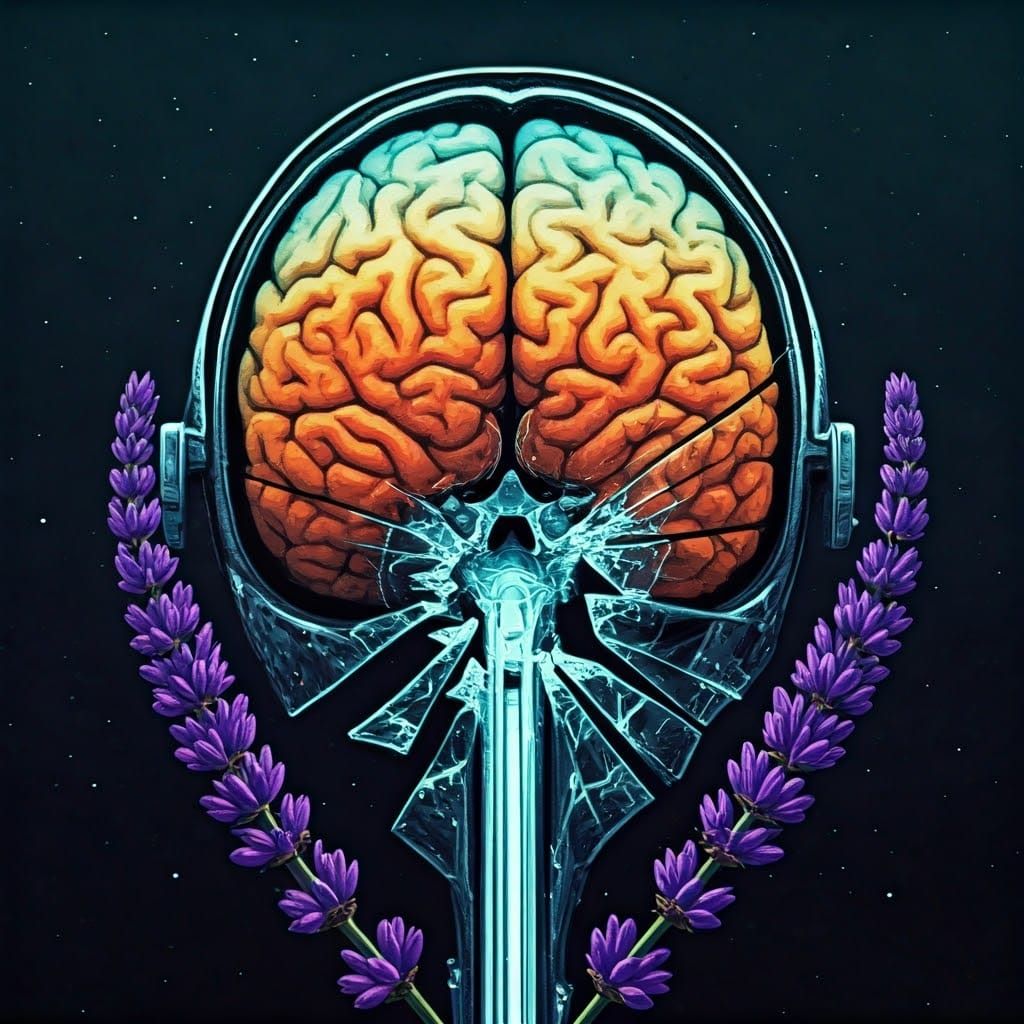 Shattered Cyberpunk Brain Scan in Esche-Inspired Ink Wash