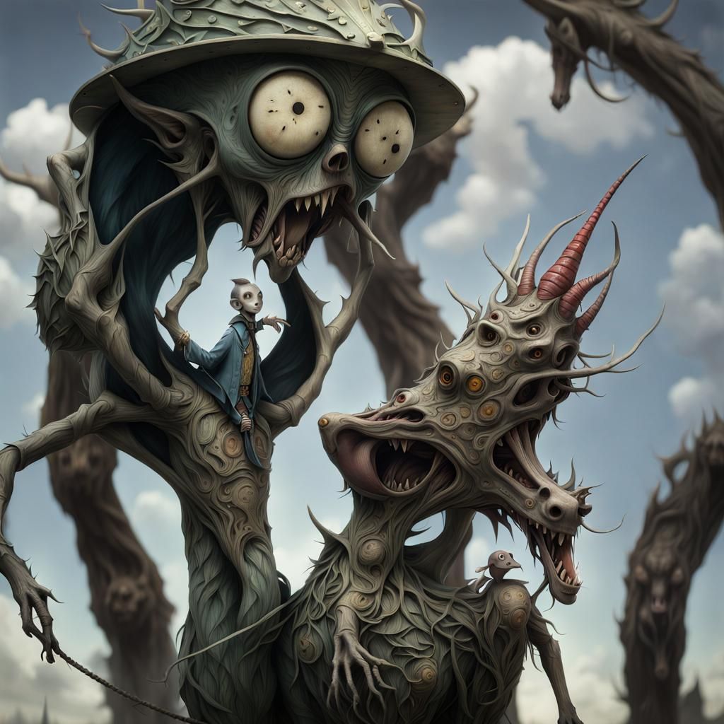 Grotesque Fantasy Garden Masterpiece in Maximalist Style