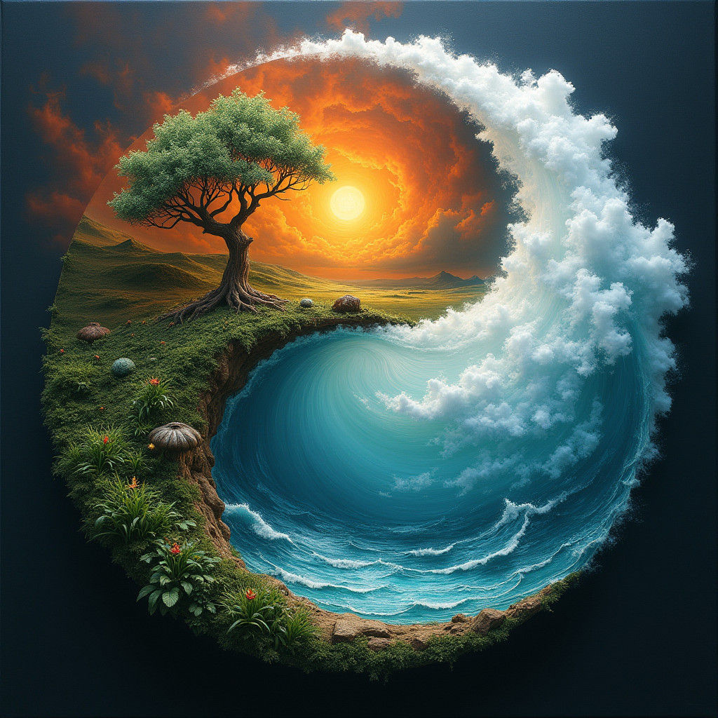 Surreal Yinyang Figure in Dreamlike Fantasy