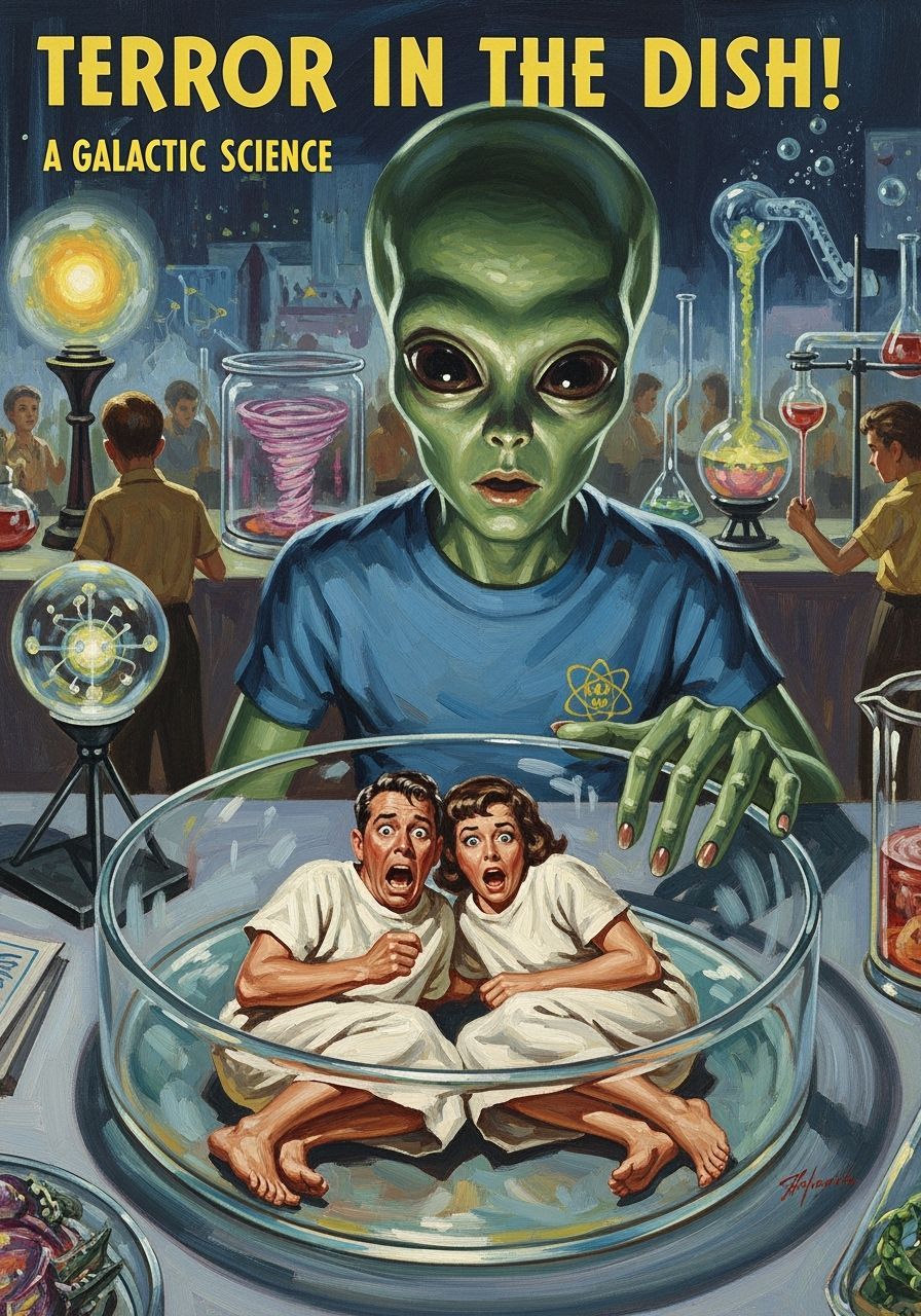 Vintage Sci-Fi Alien Observation as Oil Painting