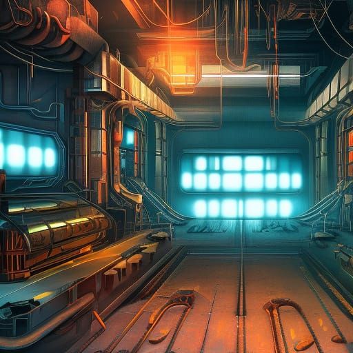 Art Deco Cyberpunk Chamber in Metallic Style
