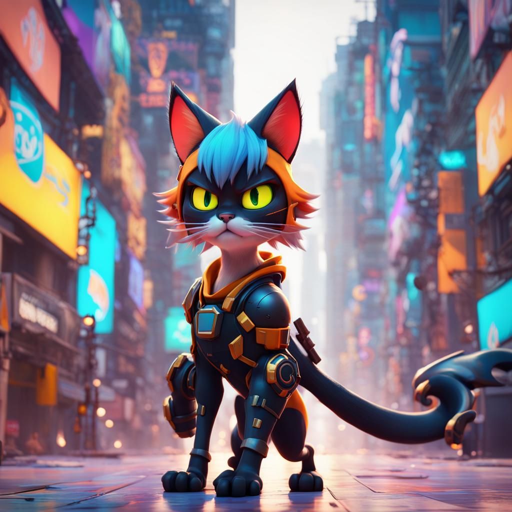 Anime Catboy Hero Fighting in 3D Digital Art