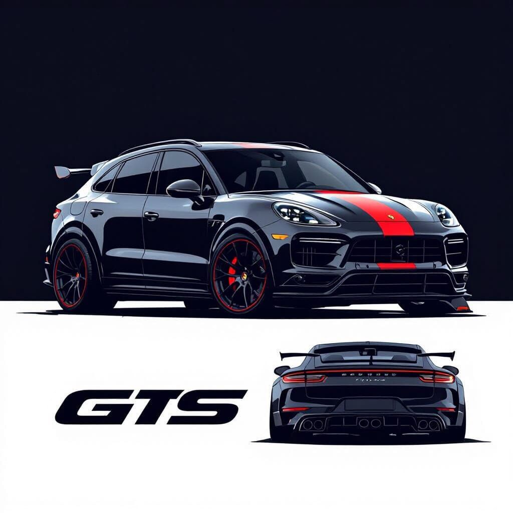 Aggressive Black Porsche Cayenne GTS in Poster Style