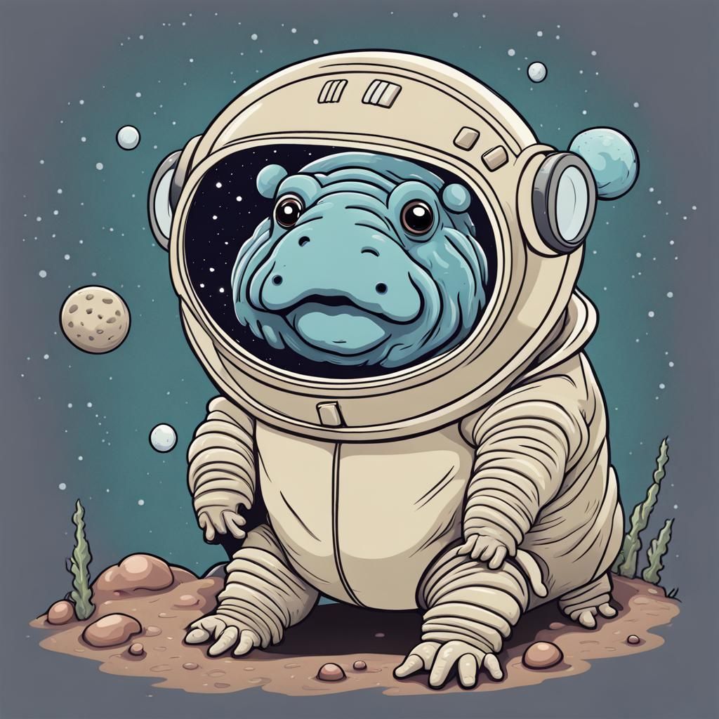Cartoon Tardigrade Ready for Lunar Mission