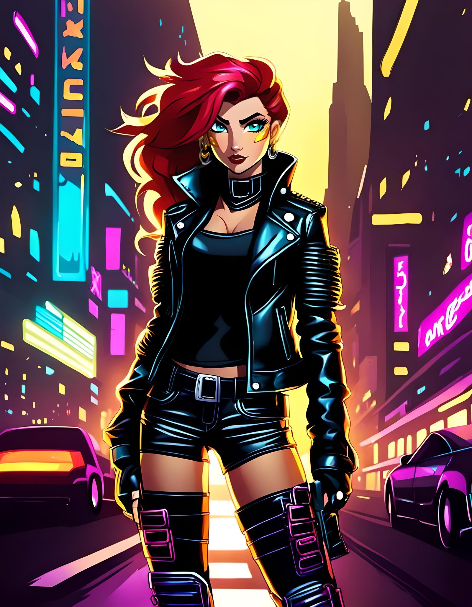 Sunset Shimmer in Cyberpunk Style