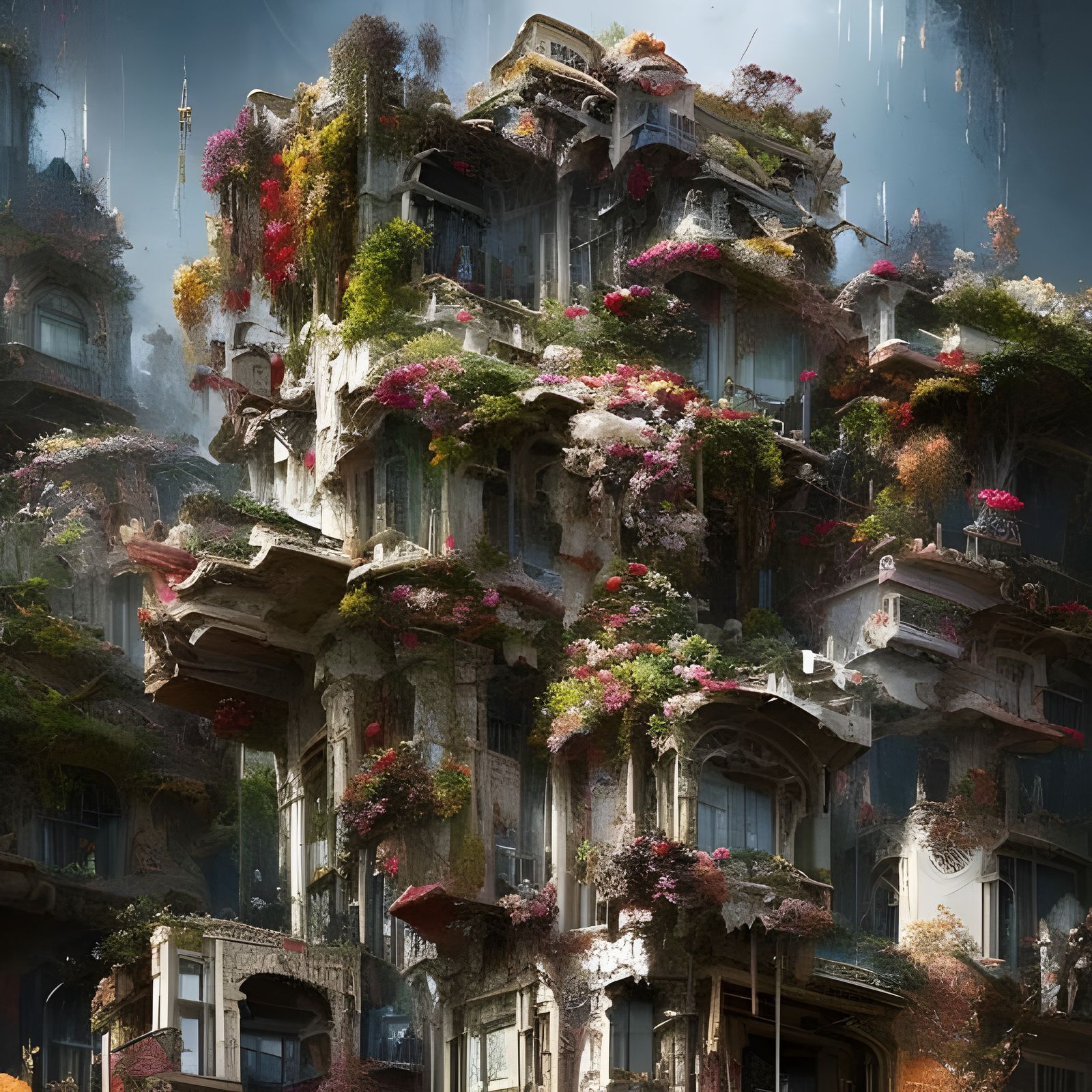 Concrete Garden Sculptures Digital Illustration