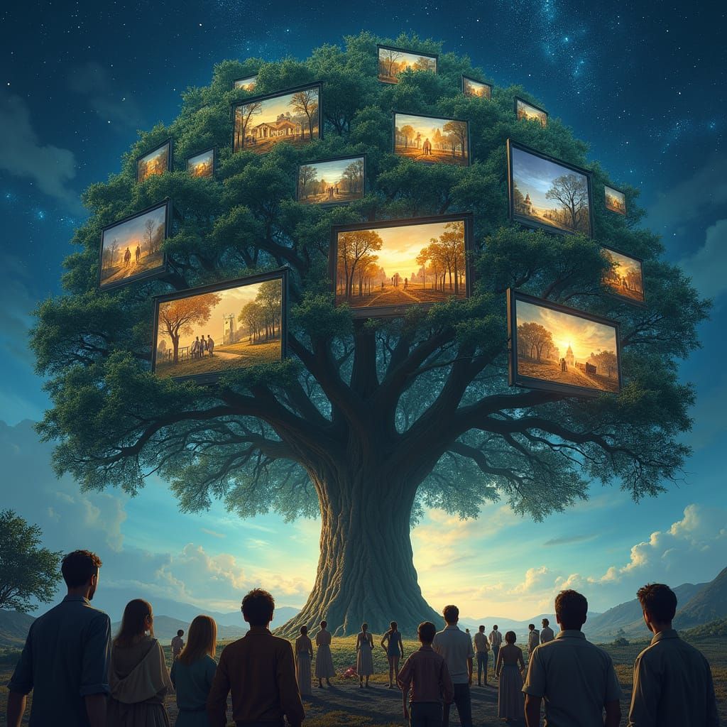Enchanting Tree Displaying Historical Scenes
