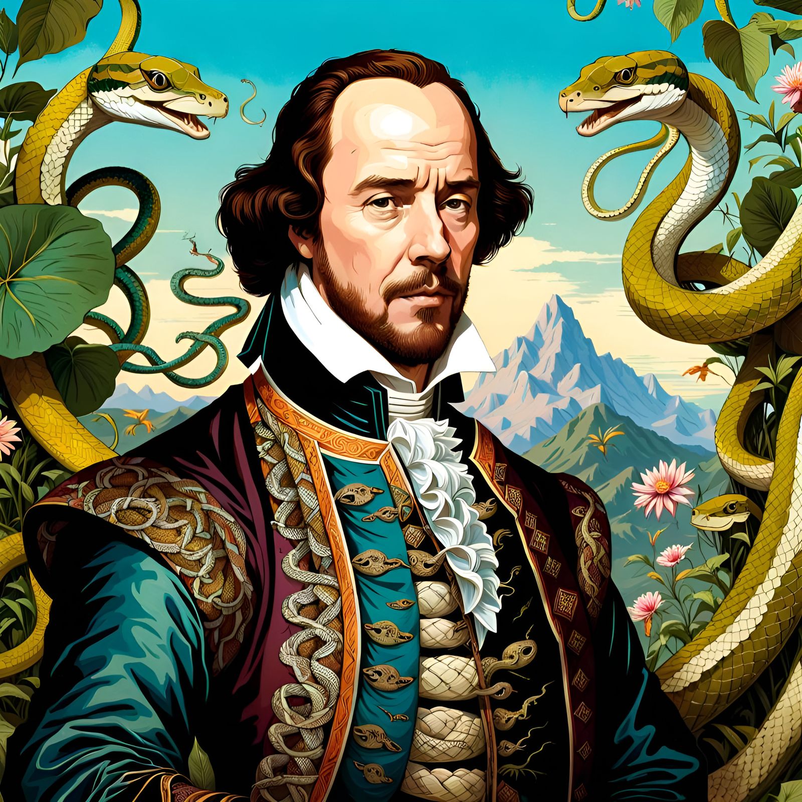 Shakespeare Portrait with Snakes in Fantasy Art Style