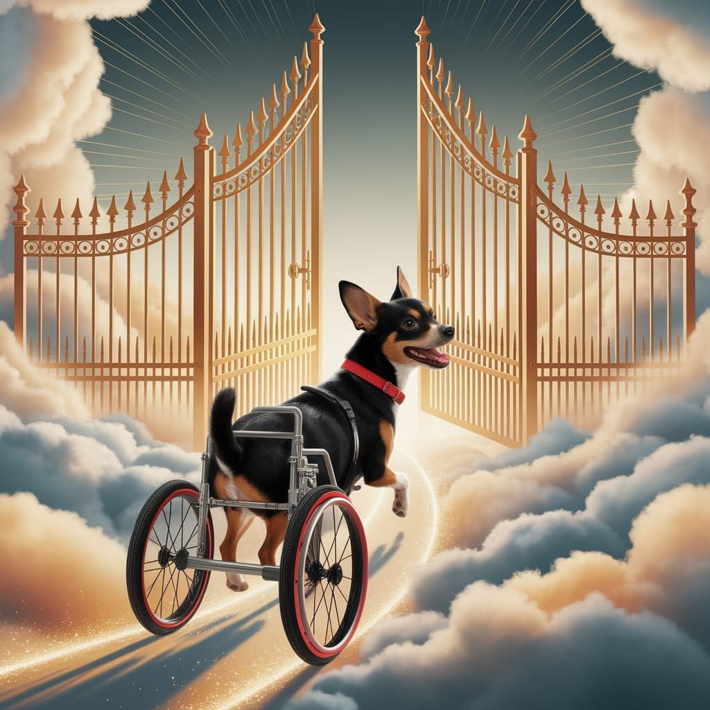 Determined Dog Ascends to Heavenly Gates