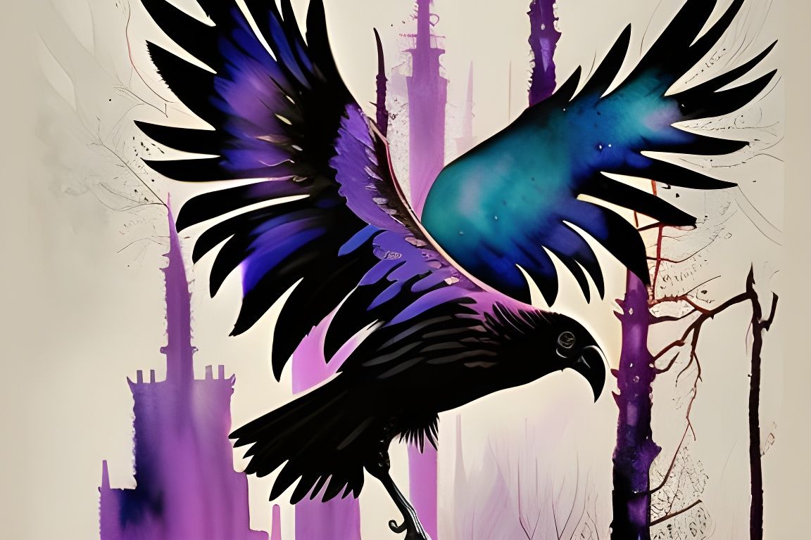 Gothic Raven in Late Renaissance Watercolor Style