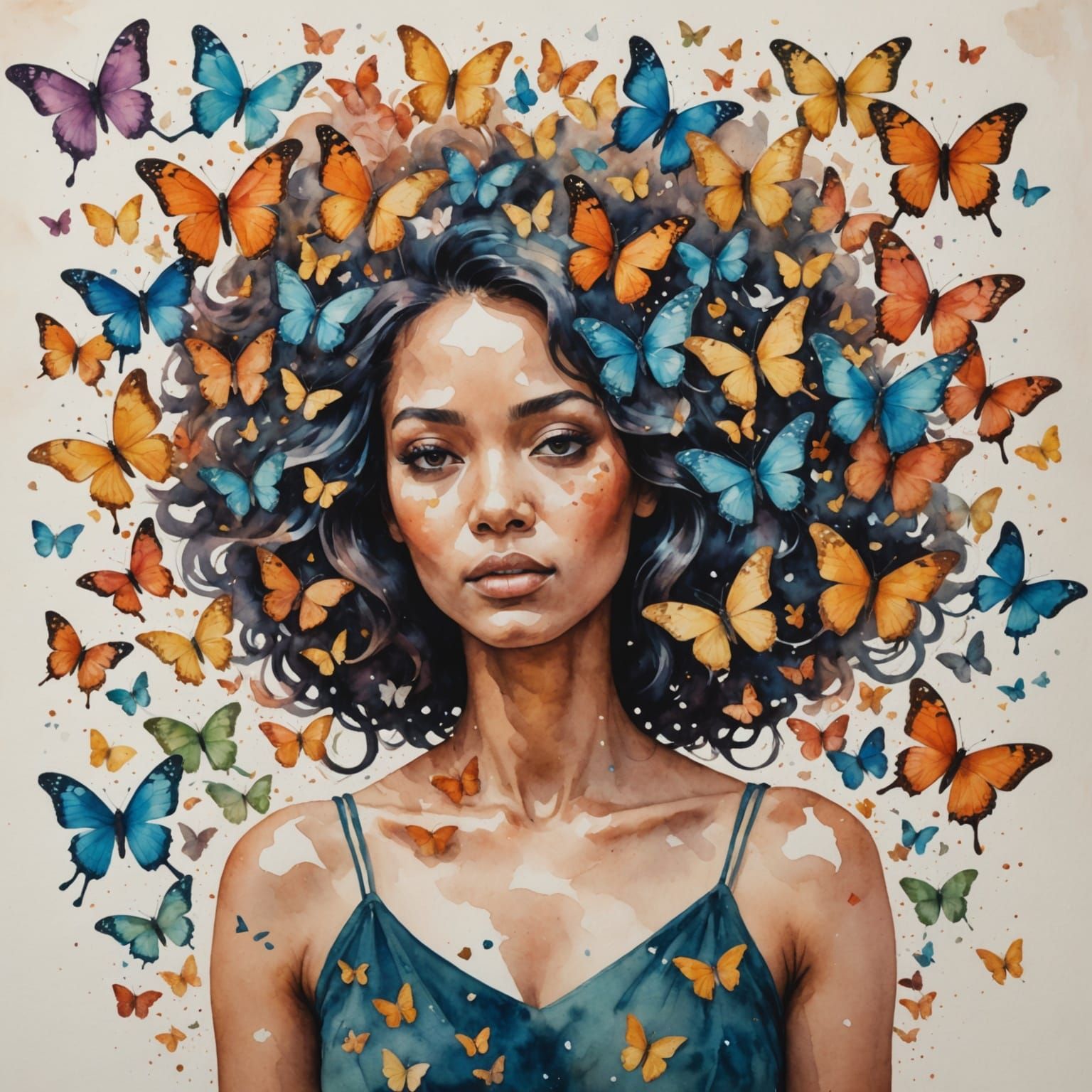 Surreal Watercolor: Woman Transforms into Butterflies and Fl...