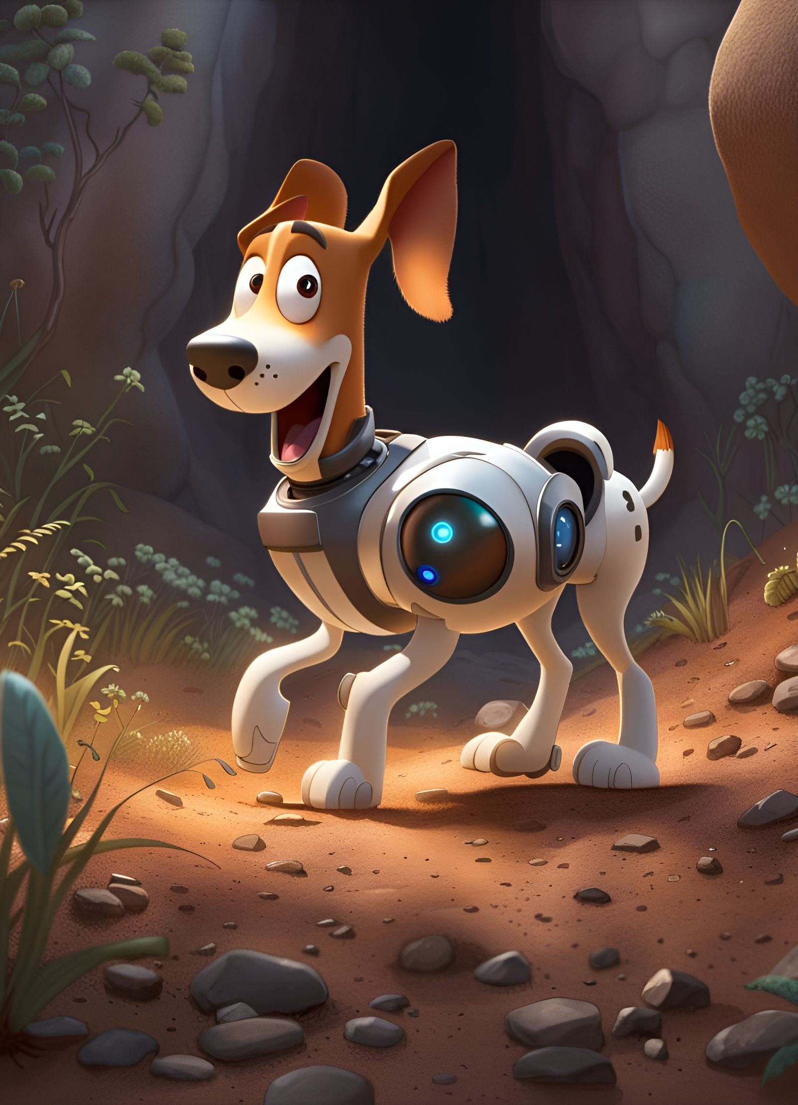 Robot Dog Buries Drone: Playful CGI Character Design