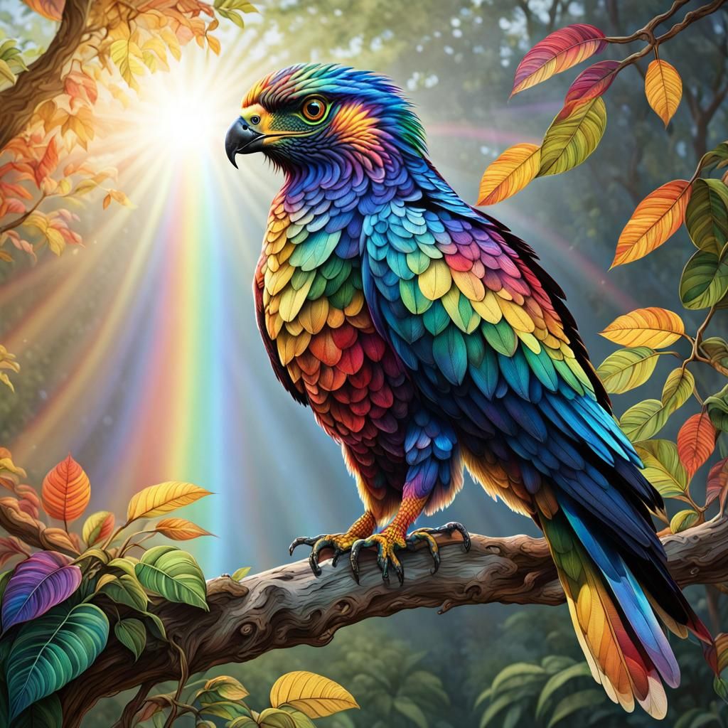Rainbow Bird in Sunlight: Hyperrealistic Digital Art
