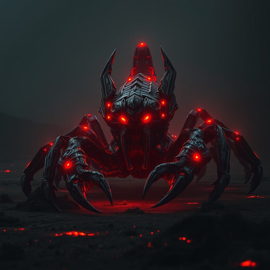 Cybernetic Scorpion Emerges from Darkened Wasteland
