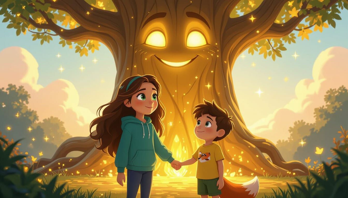 Magical Golden Tree in Disney Pixar Style
