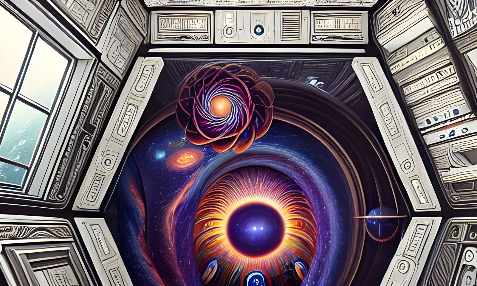 Cosmic Space Inside Antique Box, Digital Illustration