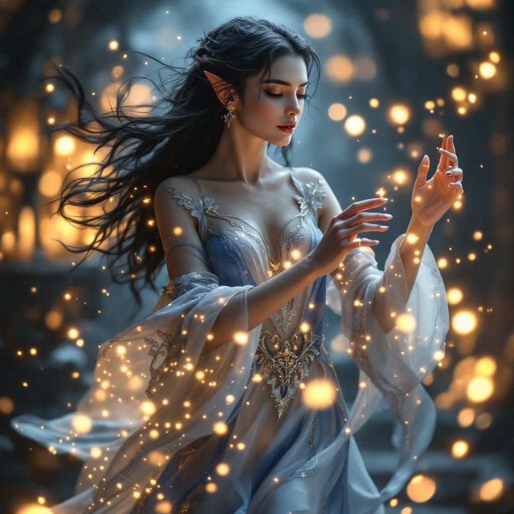 Enchanting Elf Maiden's Dance with Luminous Instruments