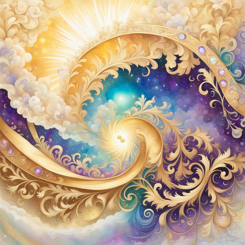 Golden Parchment Scroll with Rainbow Lights