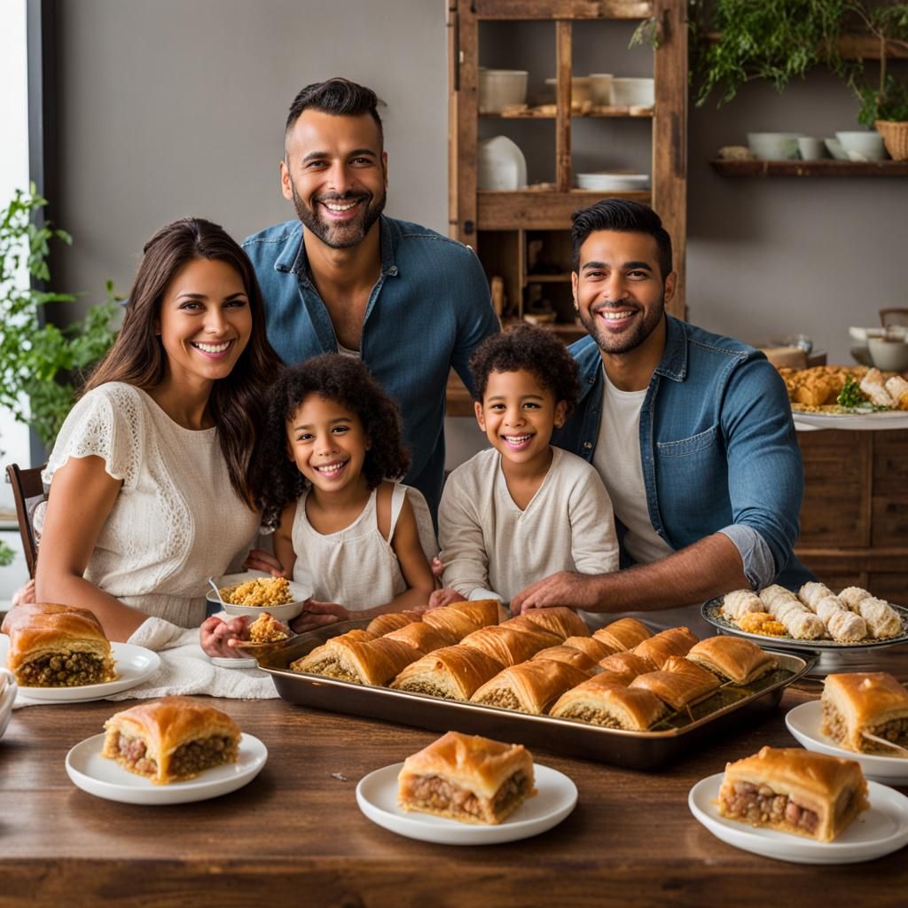Happy Family Celebrates with Baklava
