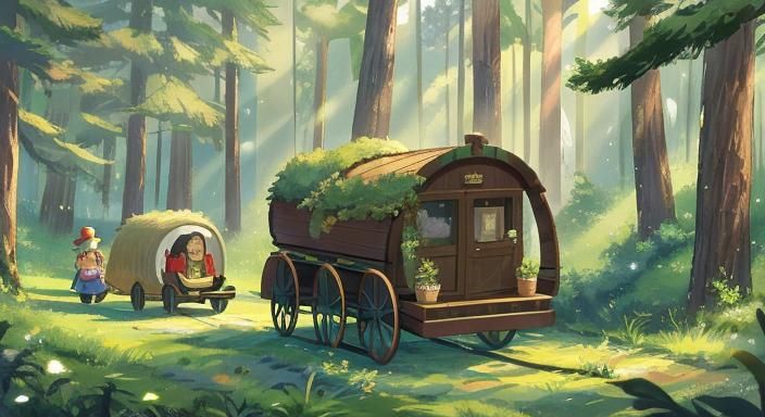 Wagons Journey Through Evergreen Forest