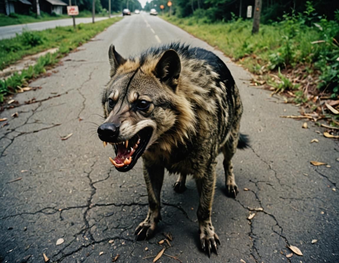Sinister Ugly Dog in 1990s Style Photograph
