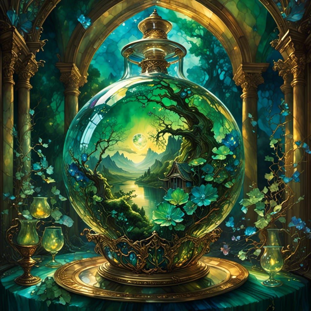 Earth Protected in Glass Decanter: Surreal Concept Art