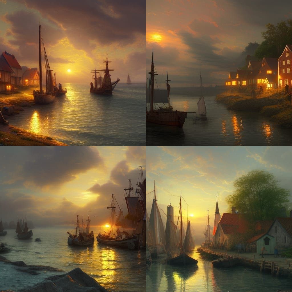 Quaint 1700s Fishing Village in Sunset Lighting