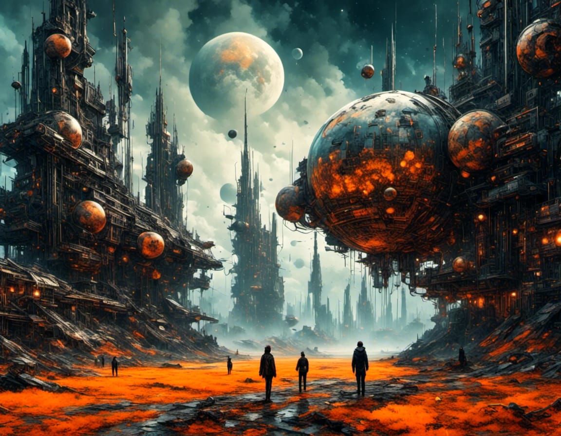 Cyberpunk Space Station Over Desolate Planet