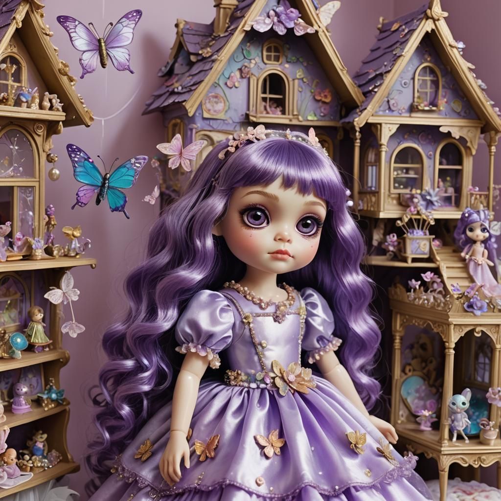 Iridescent Gremlin Playing Next To Dollhouse, Digital Art