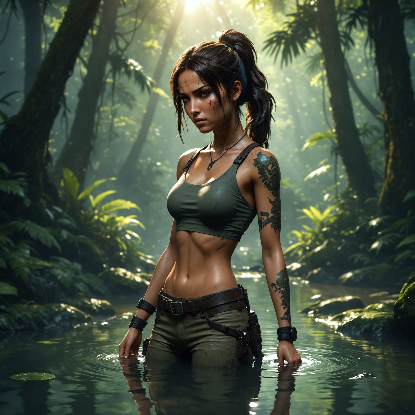 Anime Adventurer in Rainforest: Cell-Shaded Style