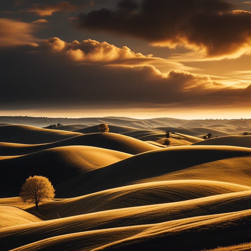 Minimalist Landscape with Rolling Hills and Bold Outlines