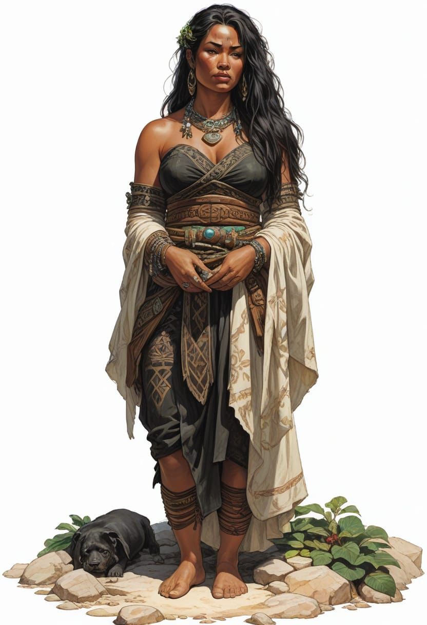 Polynesian Fantasy Heroine in Elegant Robe